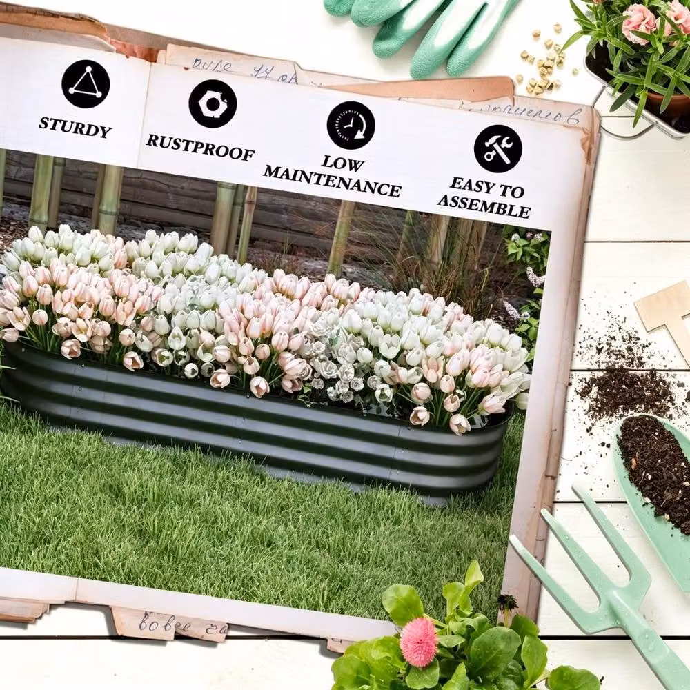 STILVORA Grey Flexible Raised Garden Bed for Ornamental and Herb Gardens – 4