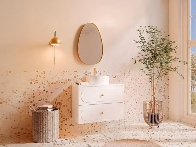 Vente-unique Wall-Mounted Bathroom Vanity Unit with Round Countertop Basin in White and Gold, W/D/H: 80 x 46 x 60 cm – 1