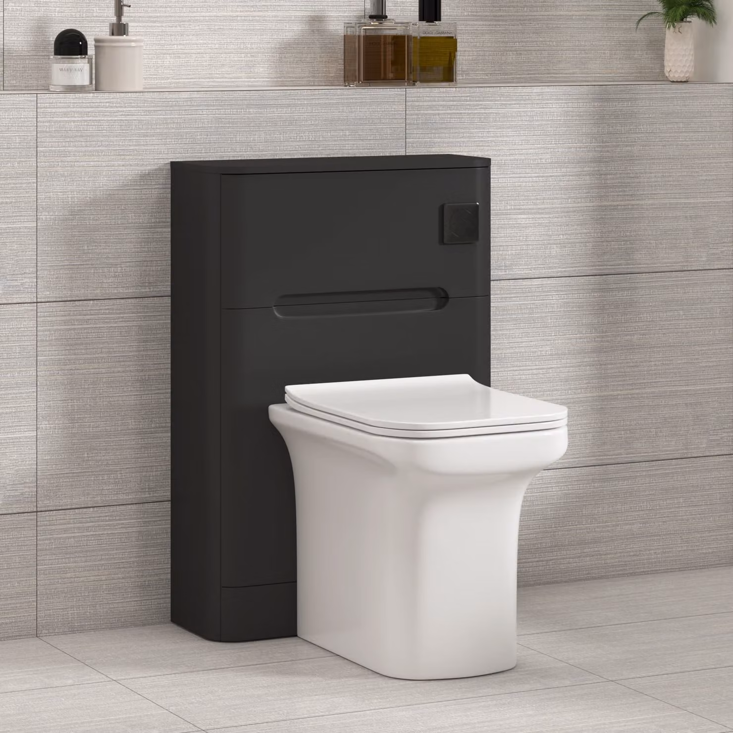 Royal Bathrooms Venice Wall Mounted WC Unit in Matt Nocturne Black with Crosby Rimless Ceramic Toilet Pan, Seat and Cistern, Width: 55 cm
