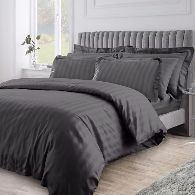 Velosso Black Striped Microfibre Duvet Cover and Pillowcase Set, W/D/H: 90 x 200 cm