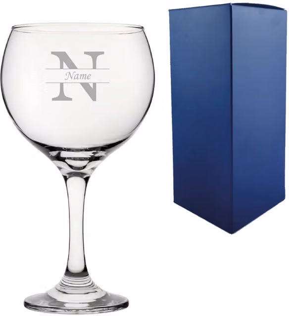 Uniqueful Personalised Engraved Cubata Gin Cocktail Glass with Initial and Name in Clear Glass – 1