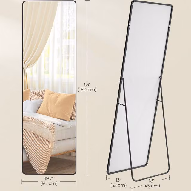 SONGMICS Full Length Standing Mirror with Aluminium Frame, Black, H: 160 cm, W: 50 cm
