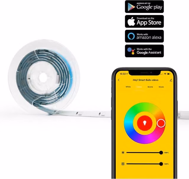 Hey! Smart RGB LED Light Strip, Multicolour and White, 5m
