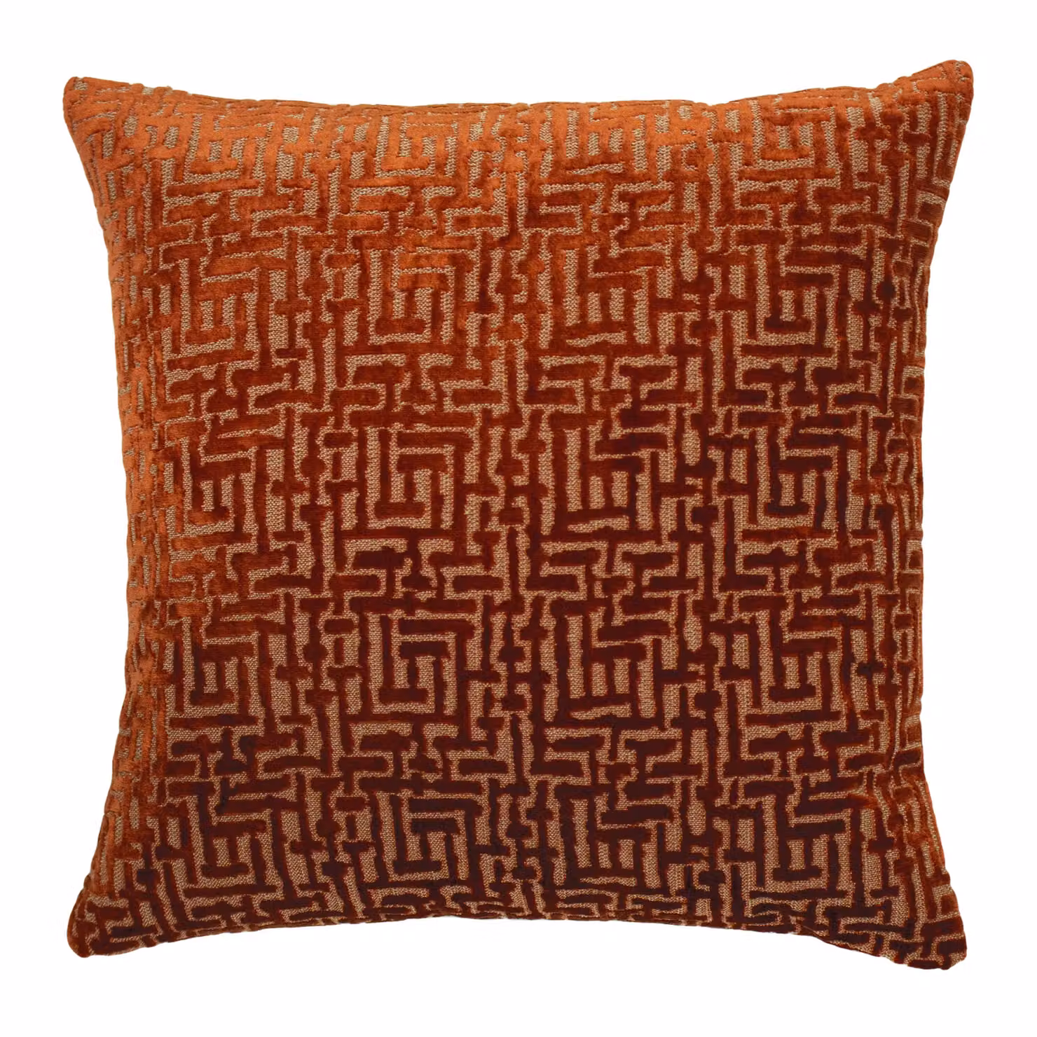 Paoletti Delphi Graphic Velvet and Linen Square Cushion in Orange and Rust, W/D/H: 45 x 45 x 45 cm – 2