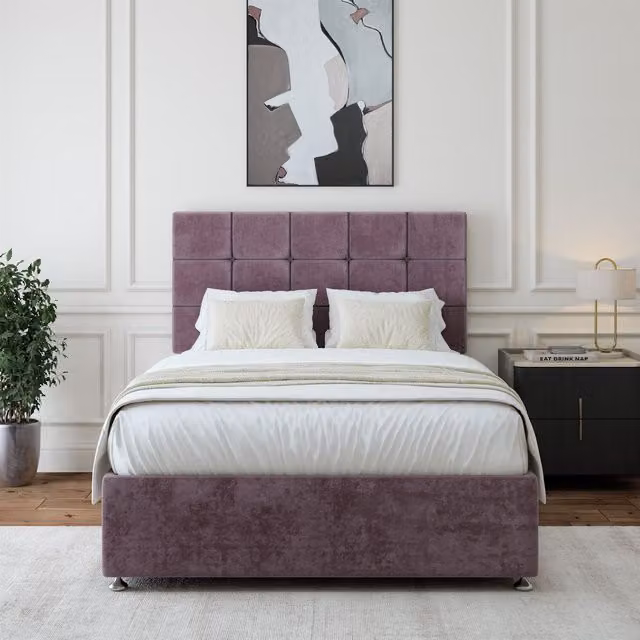 Bedmaster Luxury Velvet Small Single Divan Base and Square Headboard in Purple