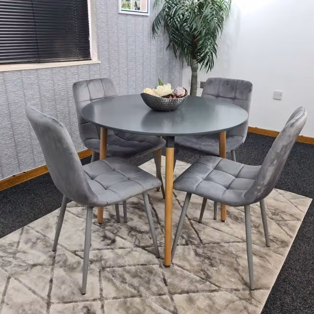 Kosy Koala Modern Round Dining Table and 4 Chairs in Brown and Grey – 1
