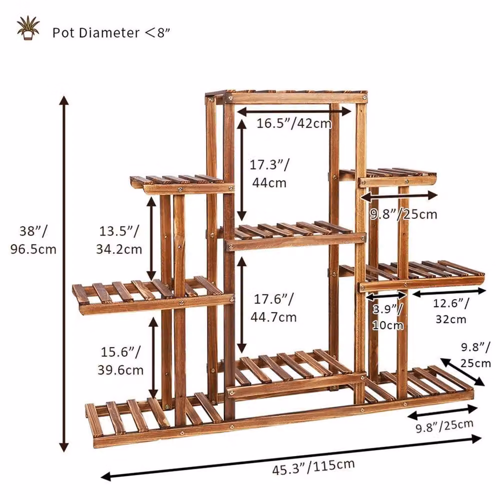 EONLION 9 Tier Rustic Brown Pine Wood Flower Rack and Freestanding Garden Plant Shelf Stand – 2