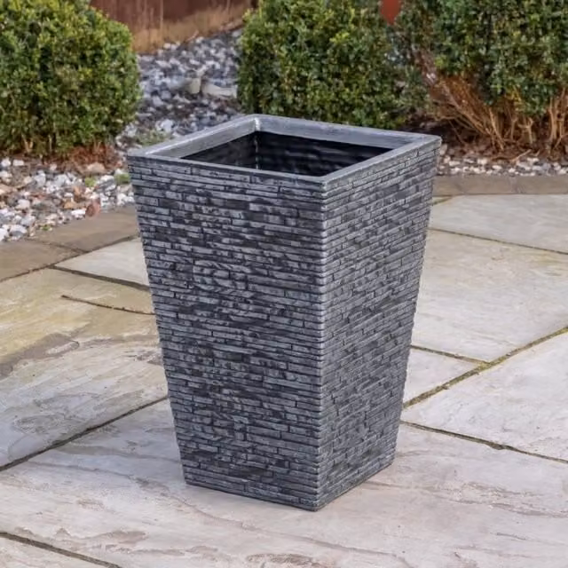 Samuel Alexander Large Square Plastic Slate Effect Garden Planter in Grey, W: 30 cm, D: 45 cm – 1