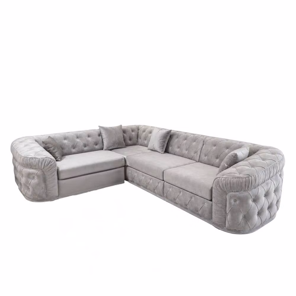 Stratus Interiors Ambassador Chesterfield Velvet Sofa with Silver Trim and Frill in Grey – 2
