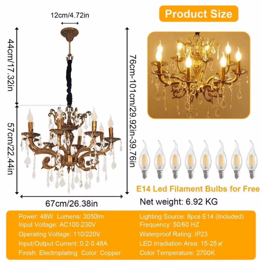 PAWNORA Large 8-Light Suspended Ceiling Pendant Light in Gold and Crystal – 2