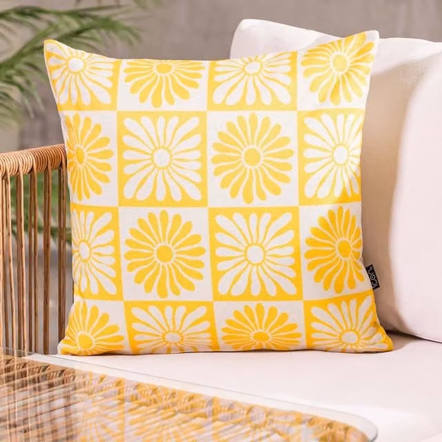 ICON Summer Flower Kyoto Fabric Square Cushion, Yellow, W/D/H: 43 x 43 x 43 cm