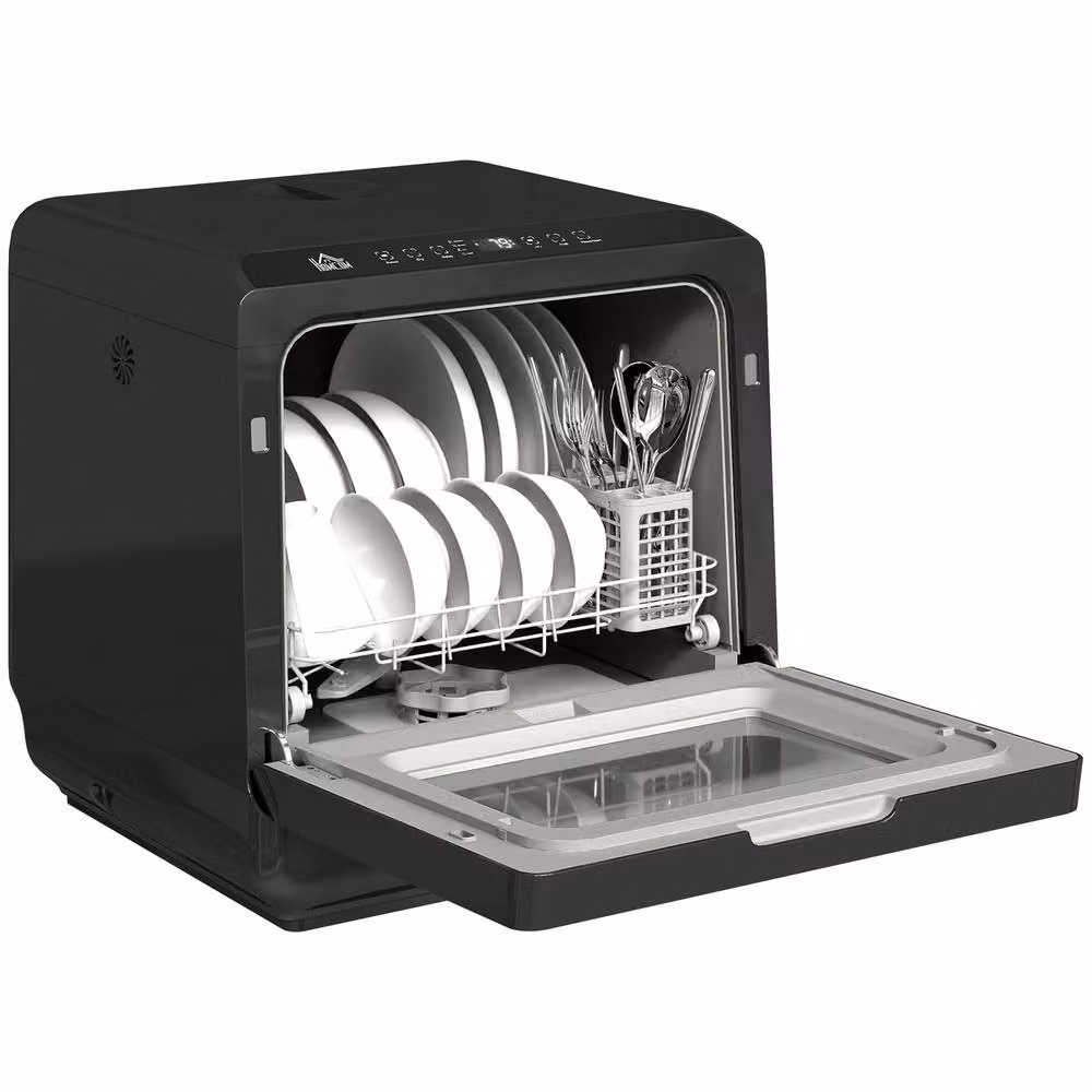 STILVORA Compact Countertop Dishwasher with 6L Water Tank, 4 Place Settings, Black – 4