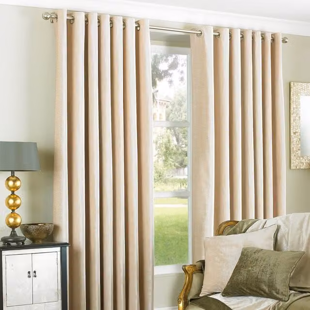 Make It A Home Wellesley Semi-Plain Eyelet Curtain Pair in Beige and Yellow, Width: 168 cm, Height: 183 cm