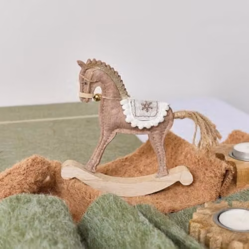 Melody Maison Brown and White Felt Standing Rocking Horse Tabletop Christmas Decoration – 1
