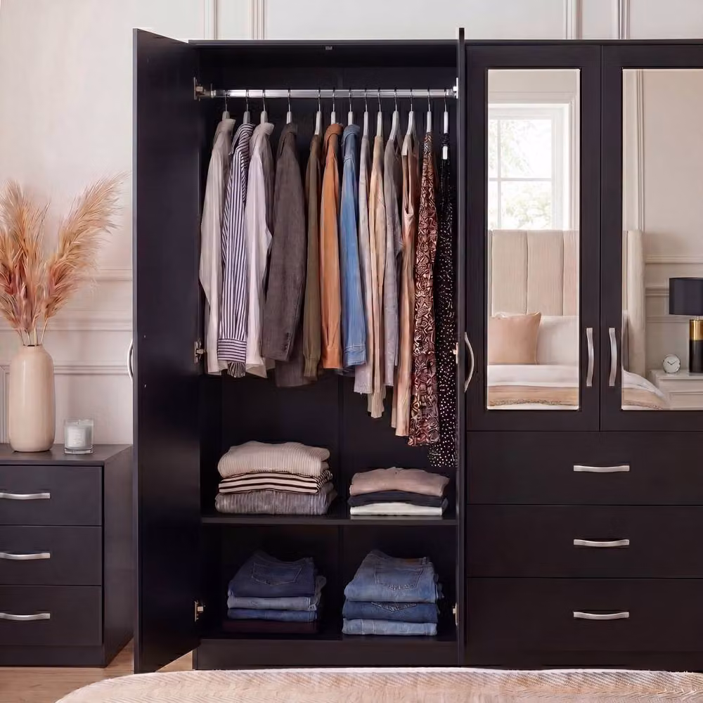 Vida Designs Riano 6 Door 3 Drawer Mirrored Wardrobe in Black – 8