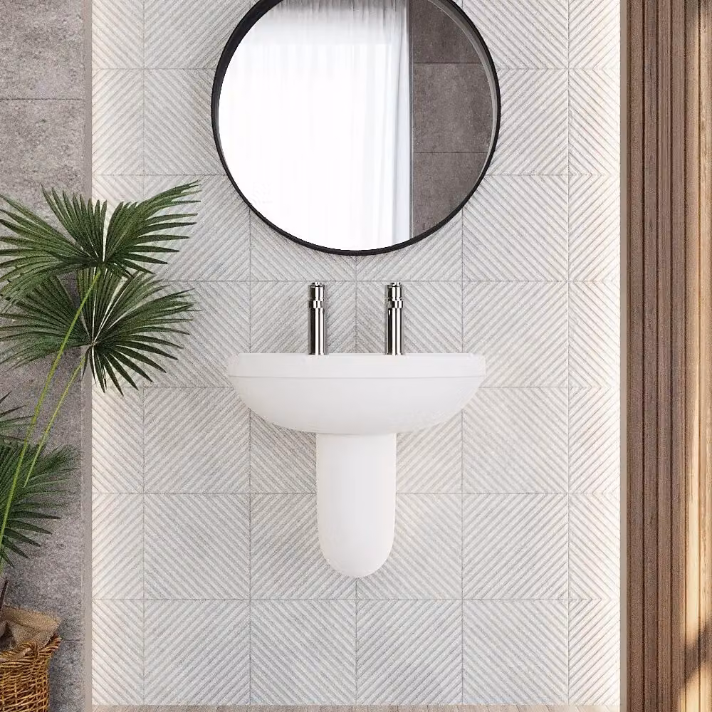 Balterley Round 2 Tap Hole Semi Pedestal Basin in White, W: 55 cm, D: 49.8 cm, H: 49.8 cm – 2