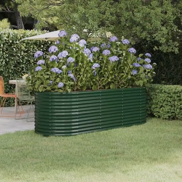 Berkfield Home Garden Powder-coated Steel Raised Bed in Green, W/D/H: 224 x 80 x 68 cm – 1