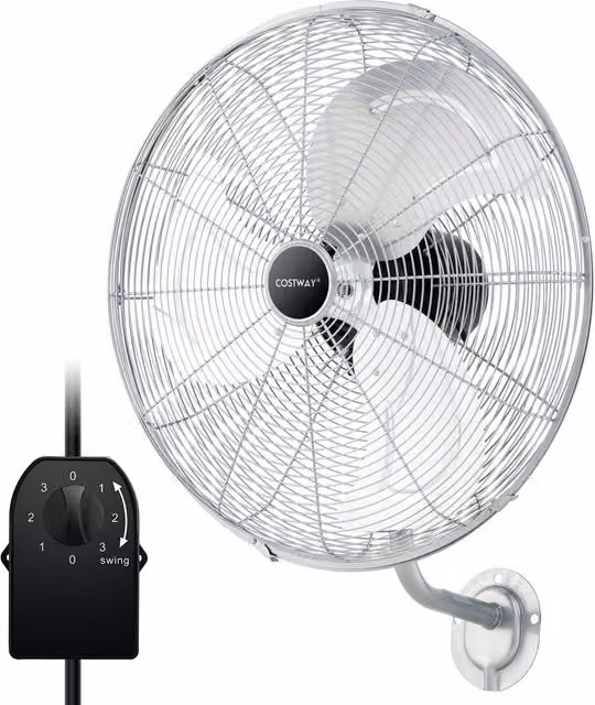 Costway Oscillating Wall Mounted Metal Fan in Silver