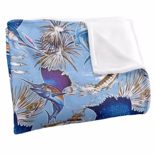 JQ Licensing Sailfish Tiki Fishing Pattern Super Soft Fleece Throw Blanket, White, W/D/H: 152 x 127 cm – 2