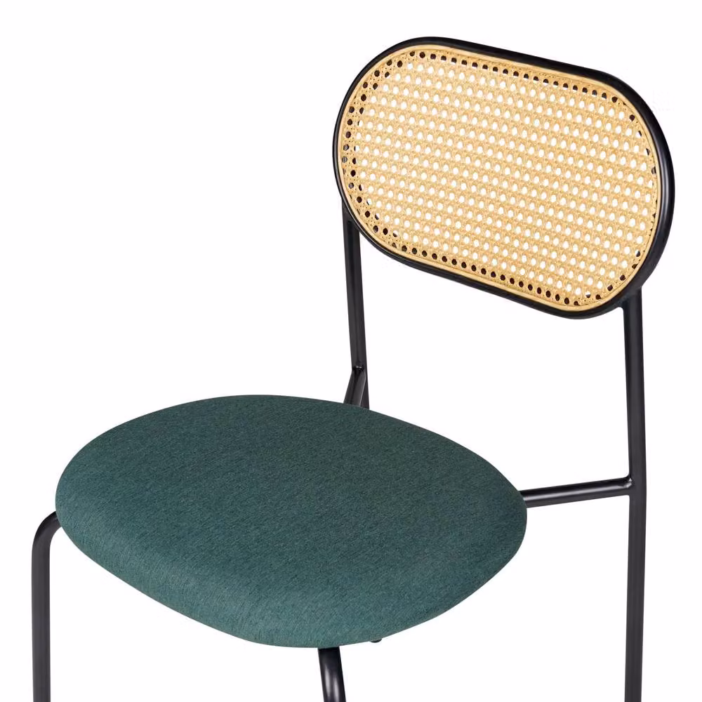 Wyld Haus Set of 2 Retro Viennese Dining Chairs with Green Fabric Seats and Black Iron Frames – 3