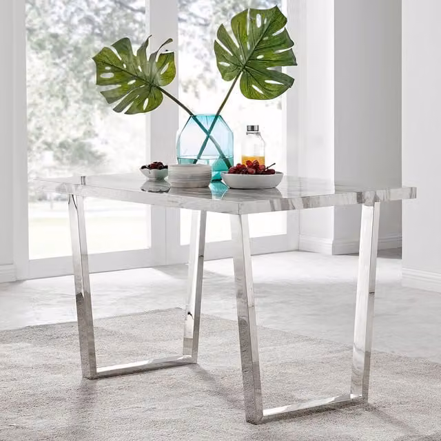 FurnitureboxUK Kylo Rectangular White Marble Effect Dining Table with Sled Base
