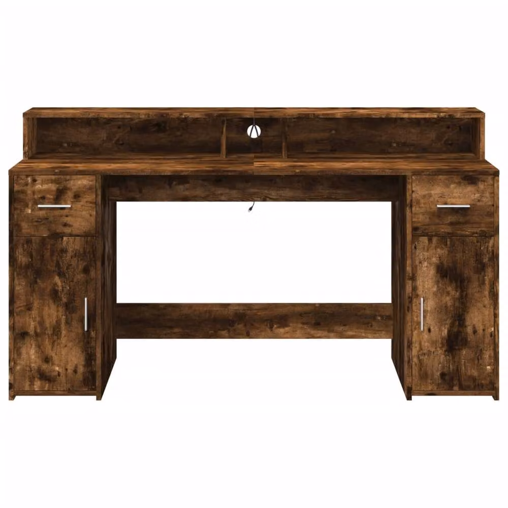 Berkfield Home Soft Gaming Desk with LED Lights in Smoked Oak Brown, W/D/H: 160 x 55 x 91 cm – 5
