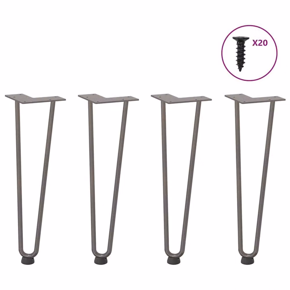 Berkfield Home Hairpin Table Legs, 4 Pieces, Grey Stainless Steel, Height: 42 cm