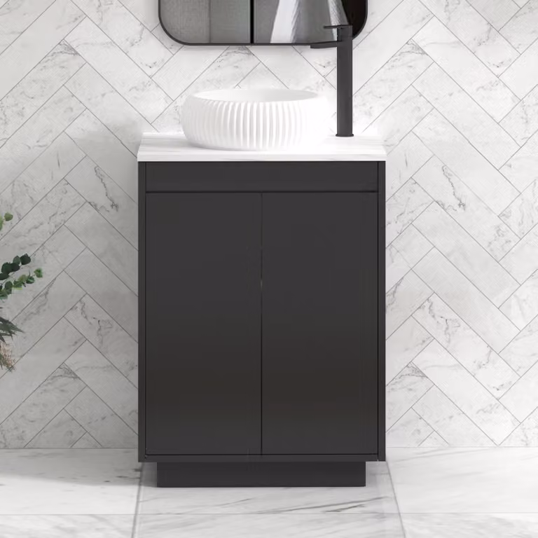 Royal Bathrooms Orion 800mm Matt Obsidian Black Floor Standing 2 Door Vanity Unit with Milan Basin and Black Accent Trim