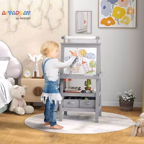 AIYAPLAY Art Easel with Paper Roll for Kids, Grey, H: 118 cm, W: 59 cm, D: 48 cm – 2