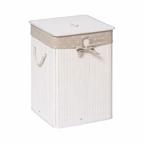 Premier Housewares Kankyo Bamboo Square Laundry Hamper with Lid and Removable Bag, White, W: 35.0 cm, D: 50.0 cm, H: 35.0 cm – 1