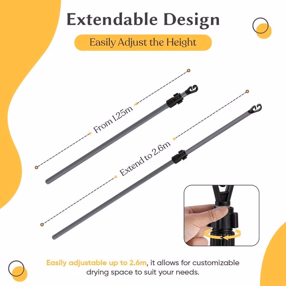 NESTLUNE Heavy Duty Clothes Washing Line Prop Poles, 2 Pack, Grey, H: 260 cm, W: 100 cm, D: 15 cm – 2