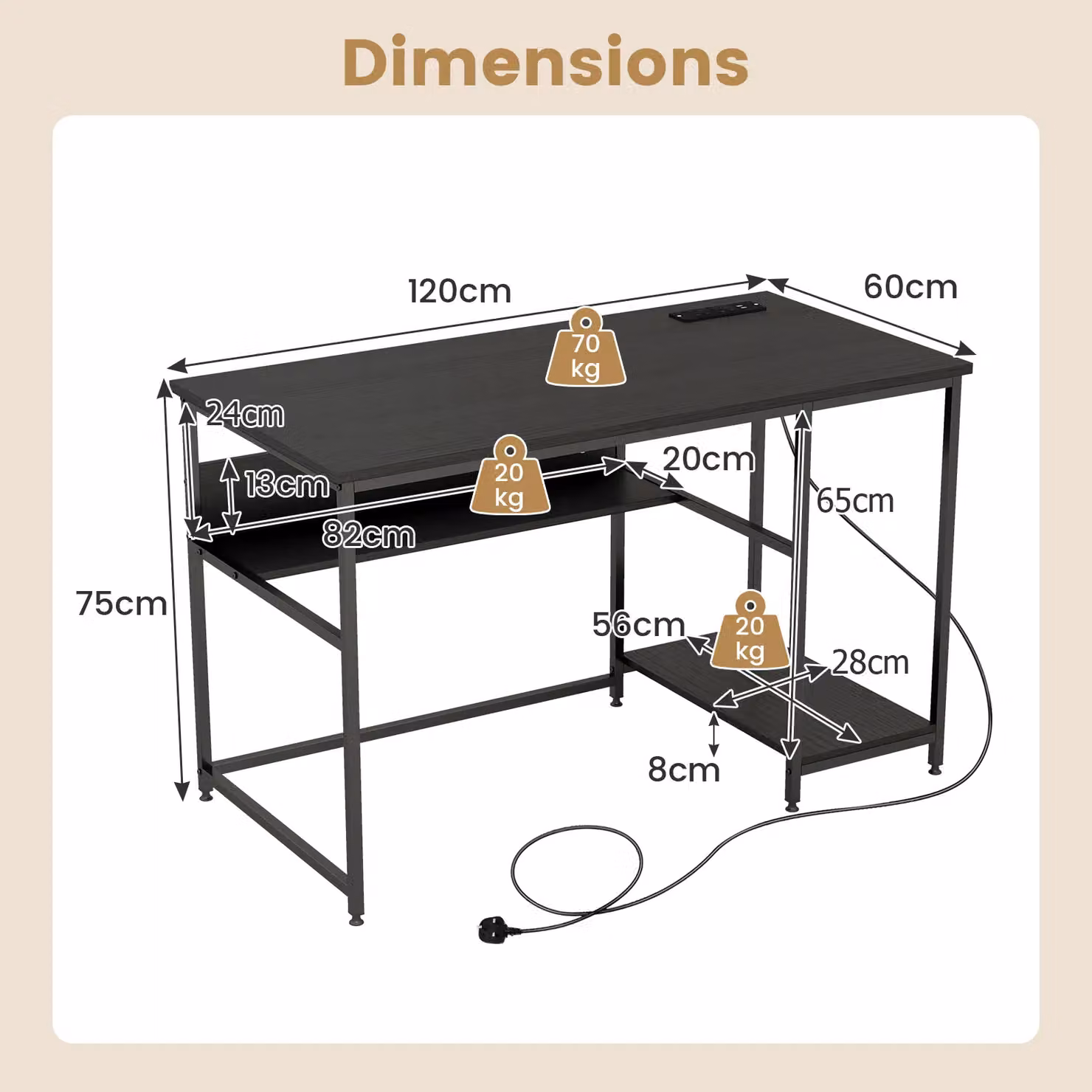 Costway Modern Computer Desk with Power Outlet and Shelf in Black – 2