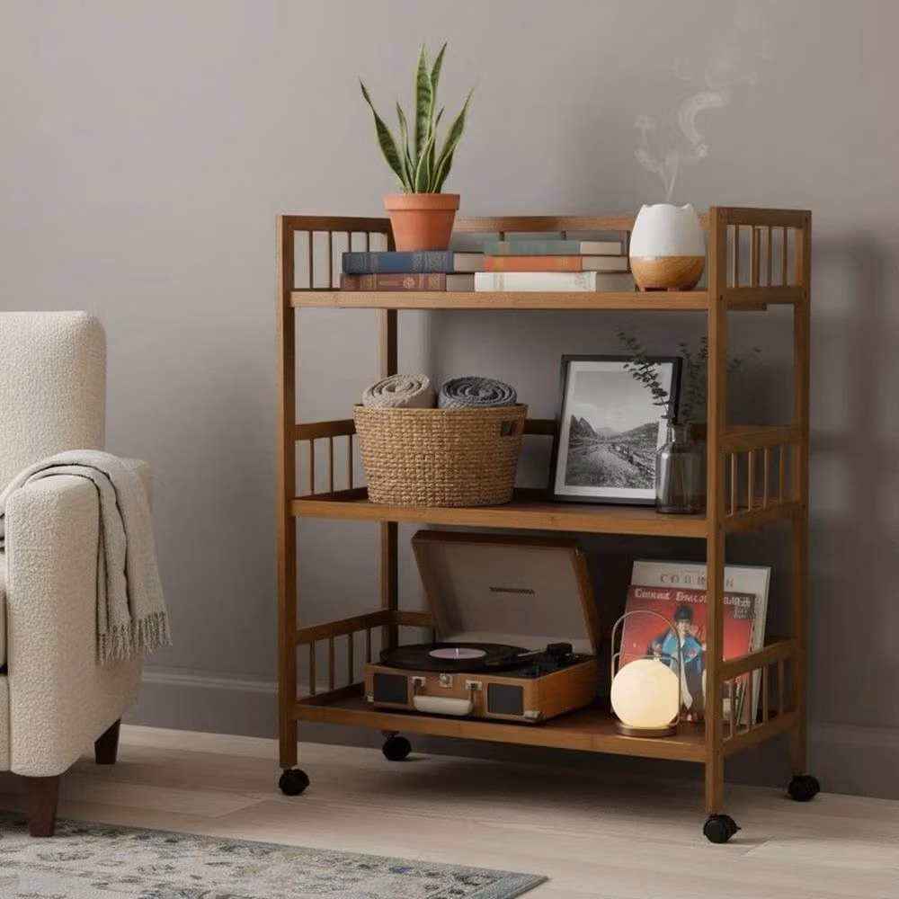 Kelvenix Rustic 3 Tier Bamboo Bathroom Trolley Cart in Brown, W: 100 cm, D: 60 cm – 5