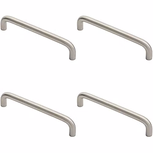 Loops 4 Pack D-Shape Cabinet Pull Handles in Brushed Silver Stainless Steel, 138 x 10 mm, 128 mm Fixing Centres