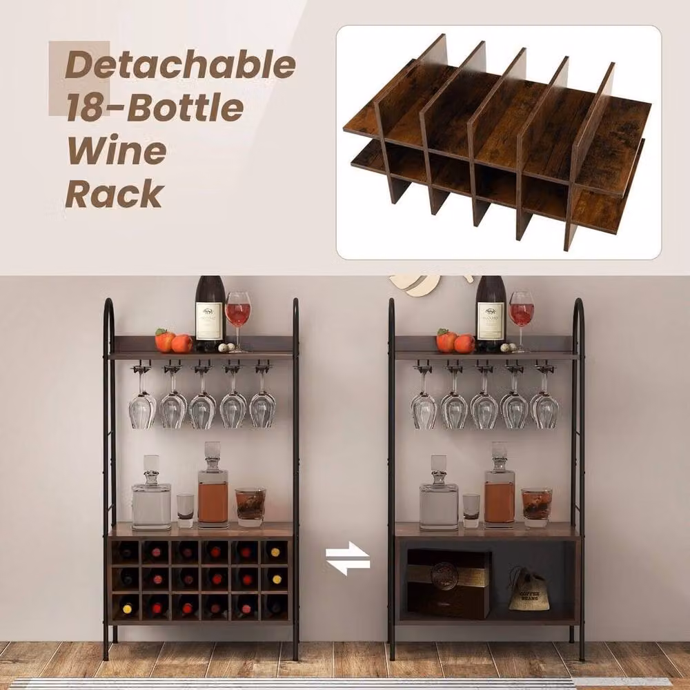 KORVIXA Industrial Freestanding Detachable Wine Bar Storage in Black, W/D/H: 100 x 15 x 114 cm – 3