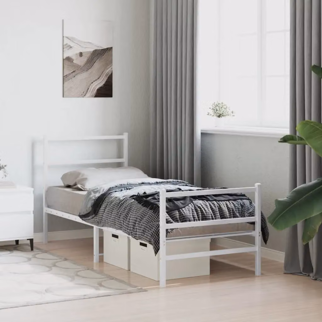 Berkfield Home Metal Bed Frame with Footboard in White, W/D/H: 80 x 200 cm – 3