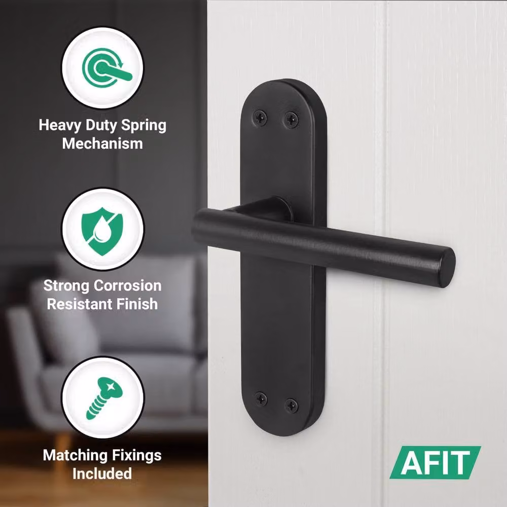 AFIT Matt Black T-Bar Door Handle Latch Backplate Set, 4 Pairs, W/D/H: 15 x 15 x 1.75 cm – 3