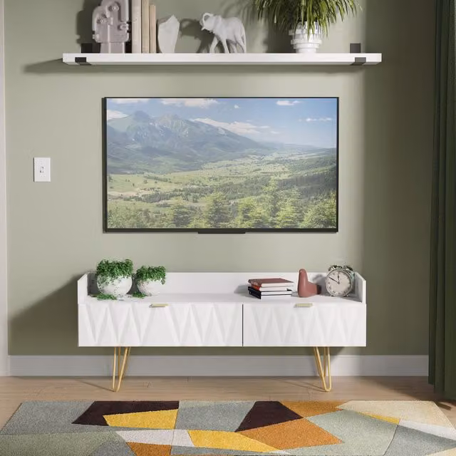 2 U Dallas Modern Geometric 2 Drawer Coffee TV Unit in White and Gold