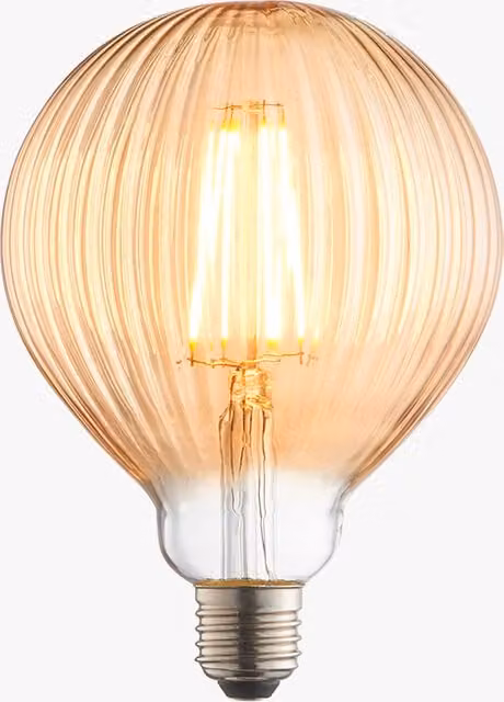 Perch & Parrow Amber Glass Ribbed LED Globe Shaped Vintage Decorative Bulb