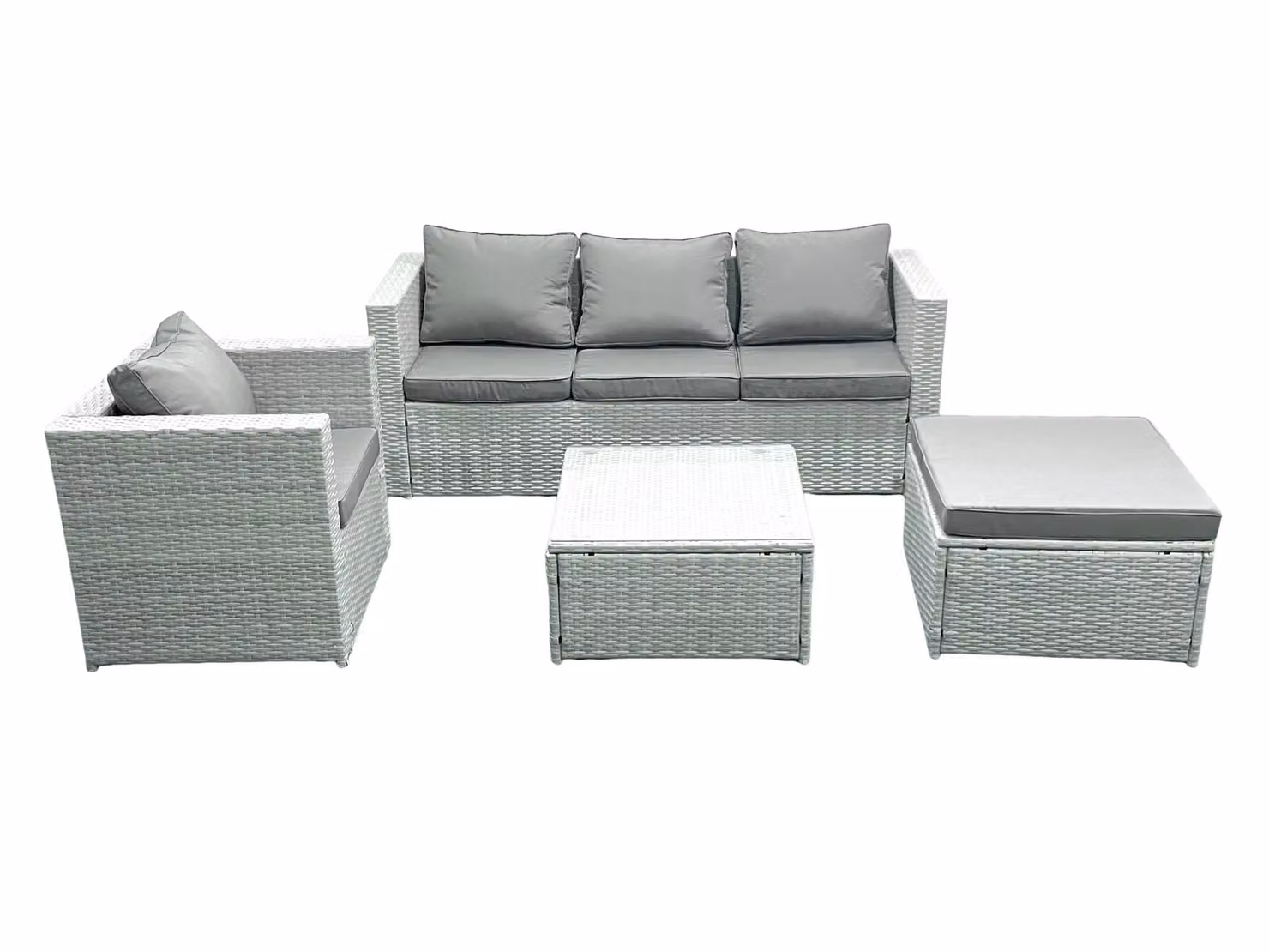 Fimous L-Shape Grey Rattan Garden Furniture Set with 3-Seater Sofa, Armchair, Coffee Table and Ottoman – 2