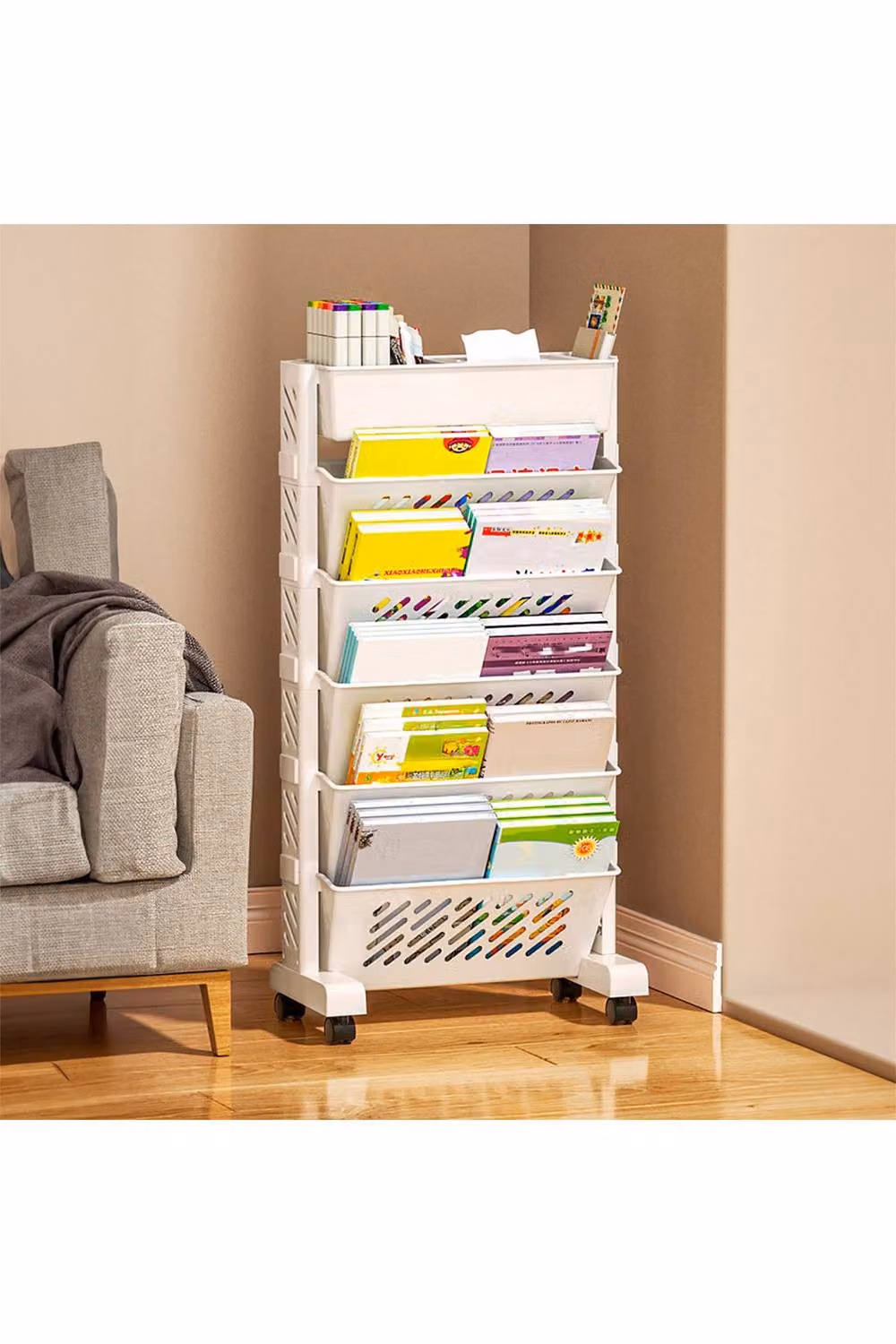 Living and Home Multi-Tier Rolling Storage Shelf Organiser with Wheels in White – 2