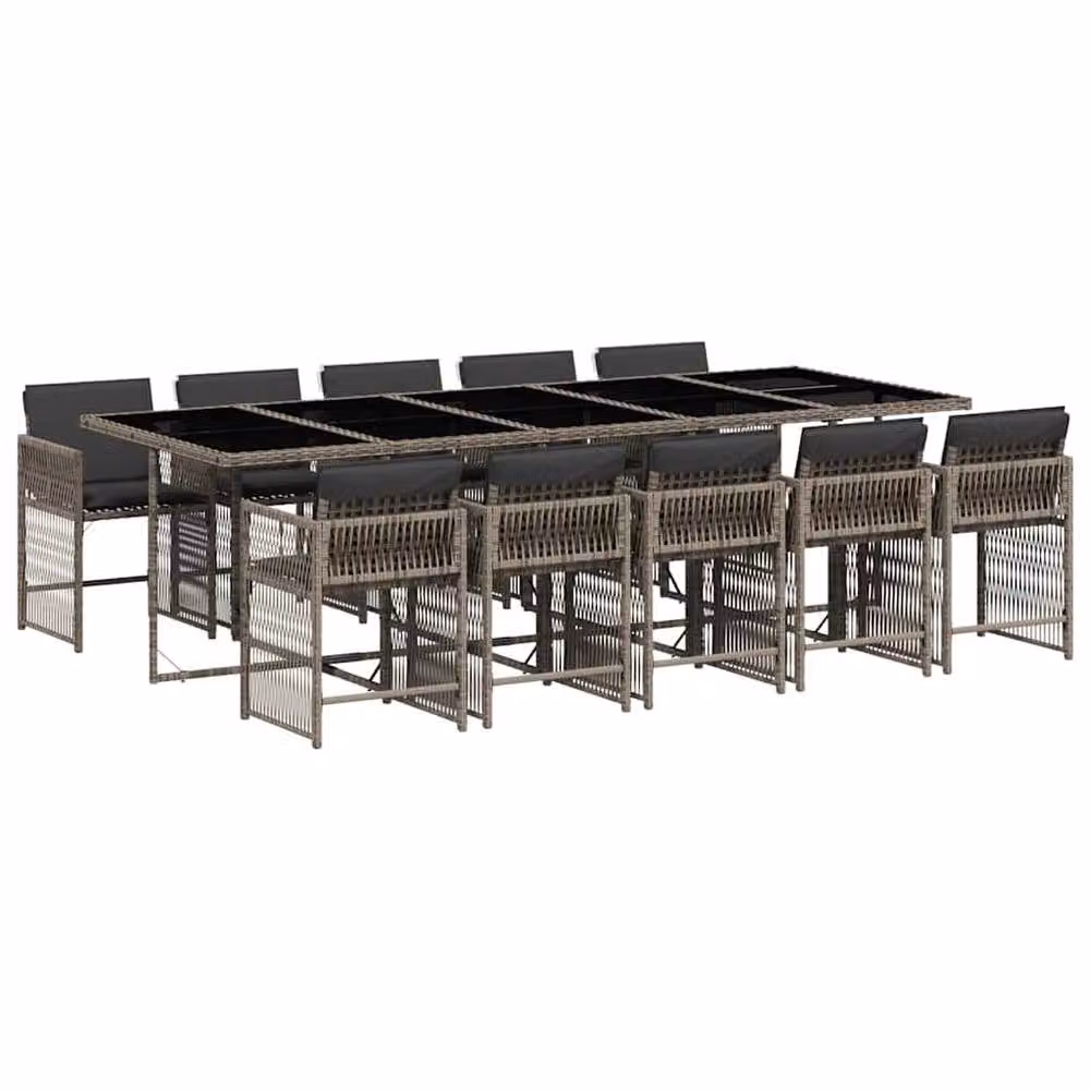 Berkfield Home 11 Piece Grey Poly Rattan Garden Dining Set with Cushions and Glass Tabletop – 2
