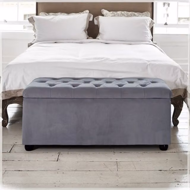 Paradise Furniture UK Chesterfield Ottoman Tufted Box in Platinum Grey Velvet