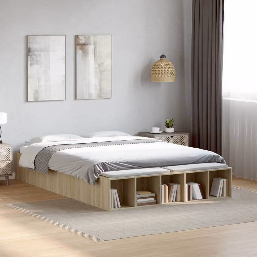 Berkfield Home Modern Small Double Bed Frame in Sonoma Oak and Beige, W/D/H: 120 x 200 cm – 2