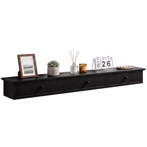 HOMCOM Minimalist Wall-Mounted Floating Shelf in Black – 7