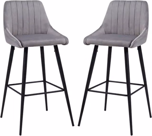 Set of 2 Novecrafto Modern Velvet Bar Stools with Metal Footrest Base in Grey and Black