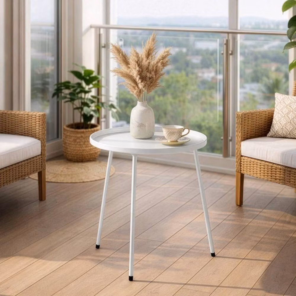 KORVIXA White Round Metal Side Table, Diameter: 100 cm – 3