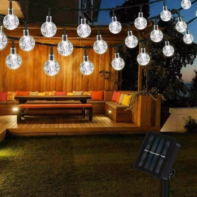 VOGREX Retro Glass Solar LED String Lights with 100 Cool White Spheres