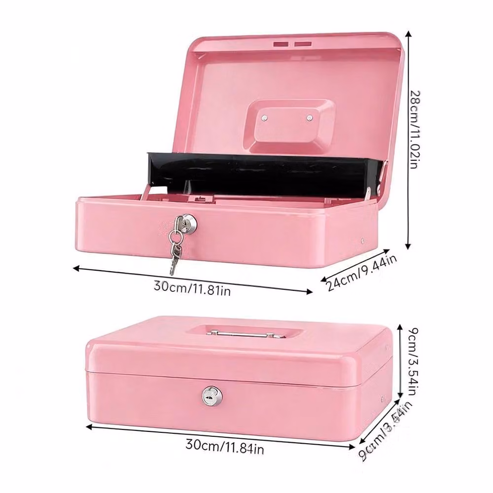 Spetlek Pink Heavy Duty Steel Cash Box Security Money Storage with Lid – 2