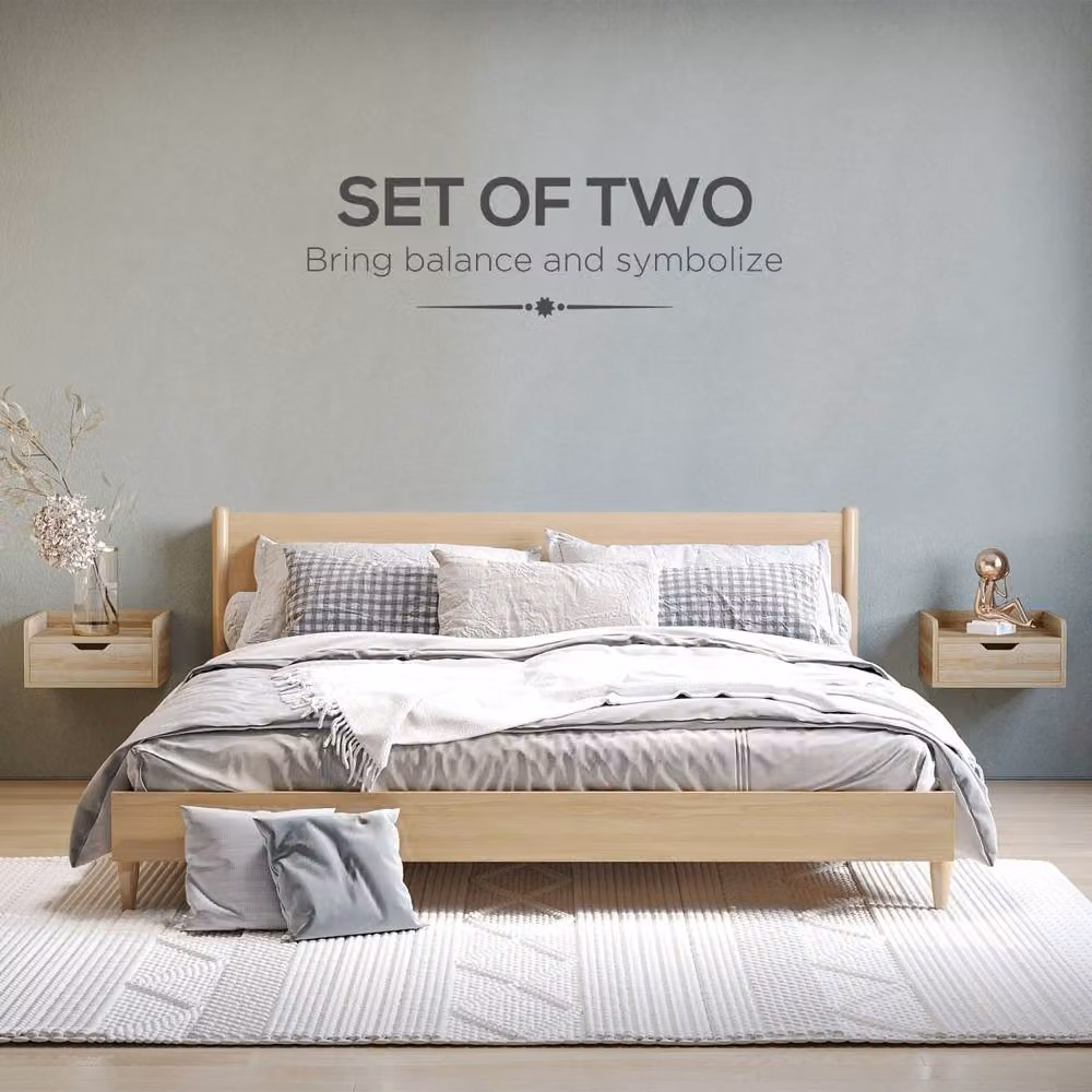 Wyld Haus Tacoso Set of 2 Natural Chevron Floating Nightstands with Drawer in Brown and Sand – 3